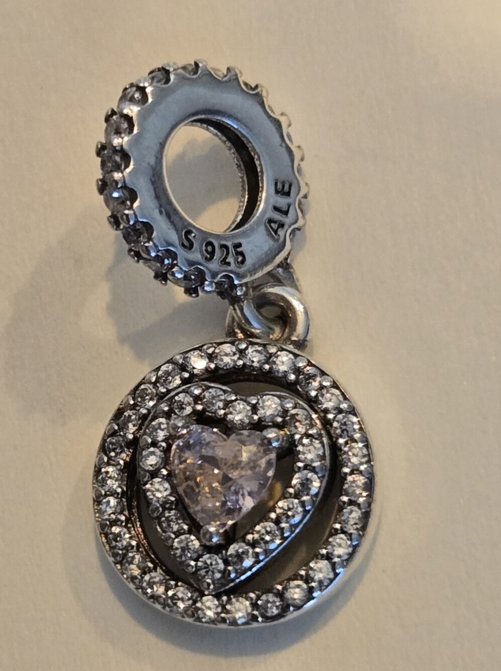 Sterling Silver Pink Heart Cubic Zirconia Dangle Charm